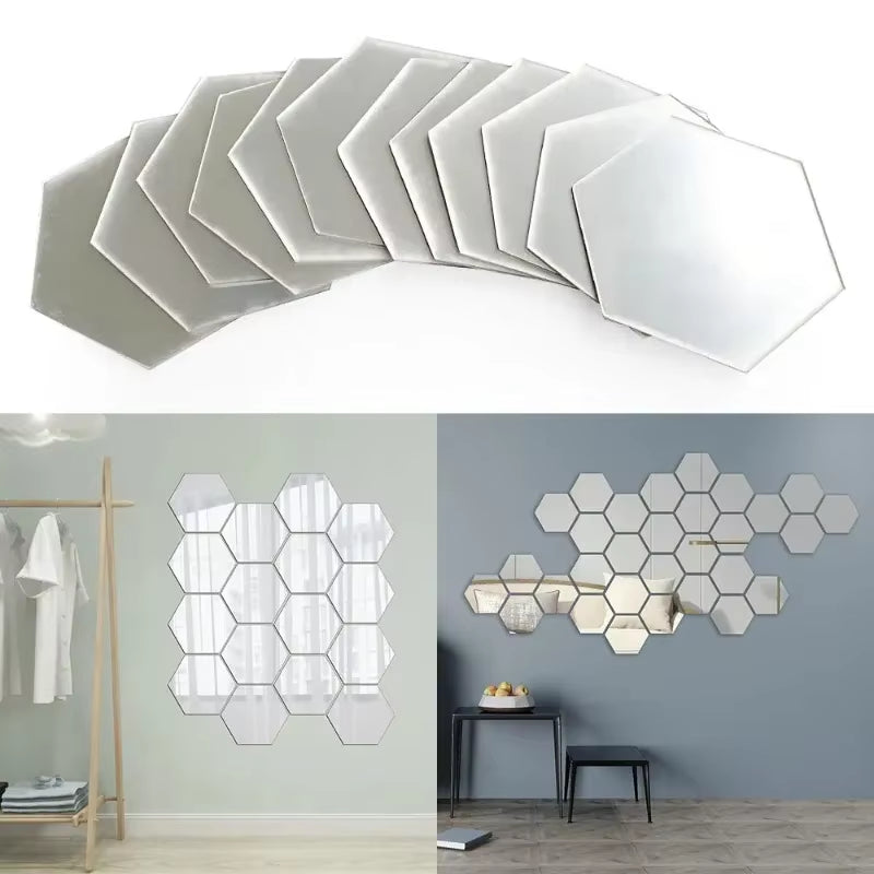 12Pcs Hexagonal Acrylic Mirror Wall Sticker
