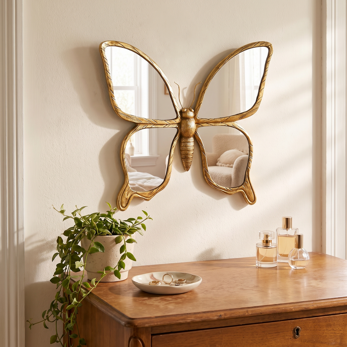 Retro Resin Insect Wing Butterfly Dragonfly Pendant Mirror Wall Hanging Ornament