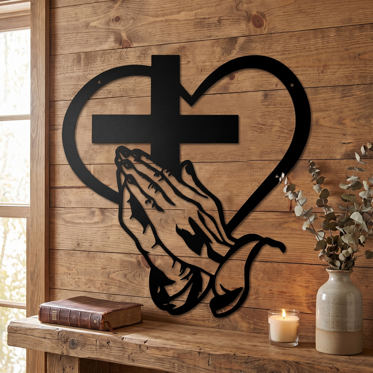 Wall Sculpture Decor Spiritual Metal Christian Heart Wall Art