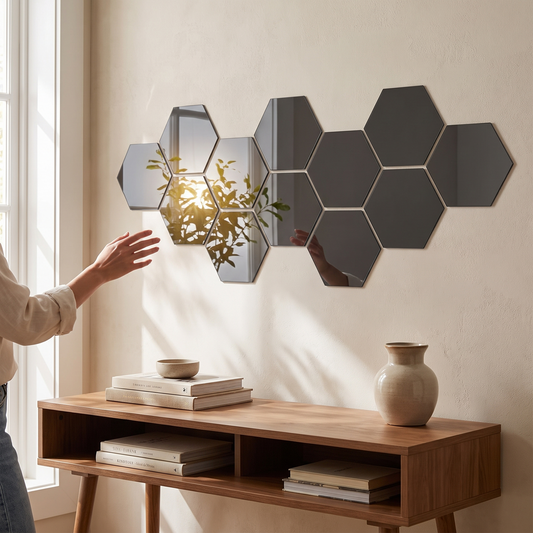 12Pcs Hexagonal Acrylic Mirror Wall Sticker
