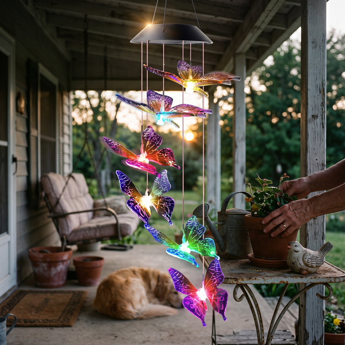 LED Solar Wind Chime Light Garden Butterfly