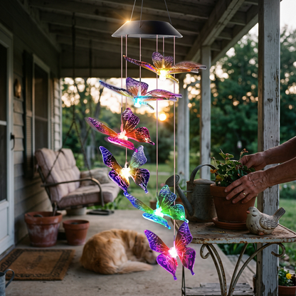 LED Solar Wind Chime Light Garden Butterfly