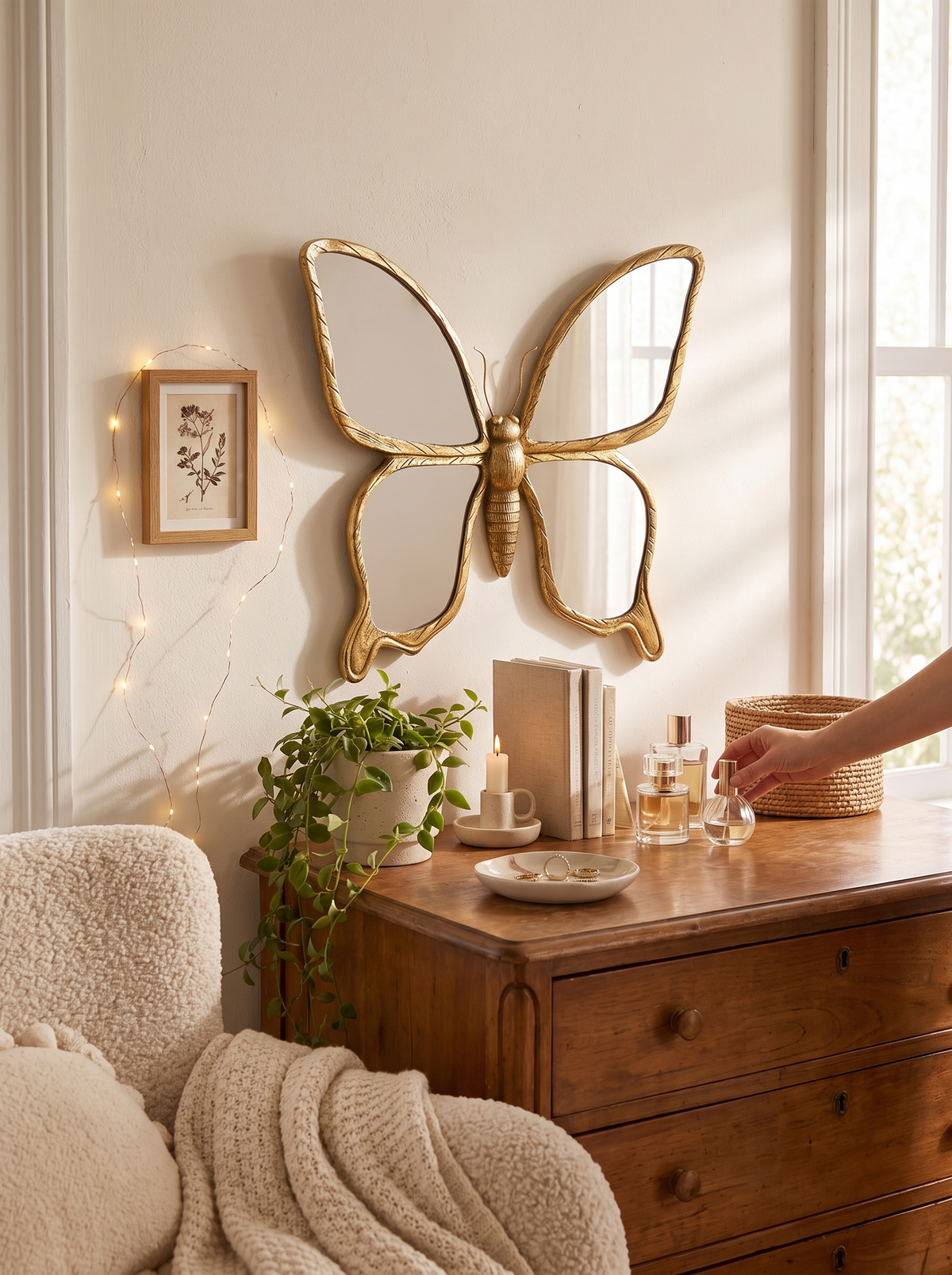 Retro Resin Butterfly Wing Wall Mirror grouped in a gallery cluster