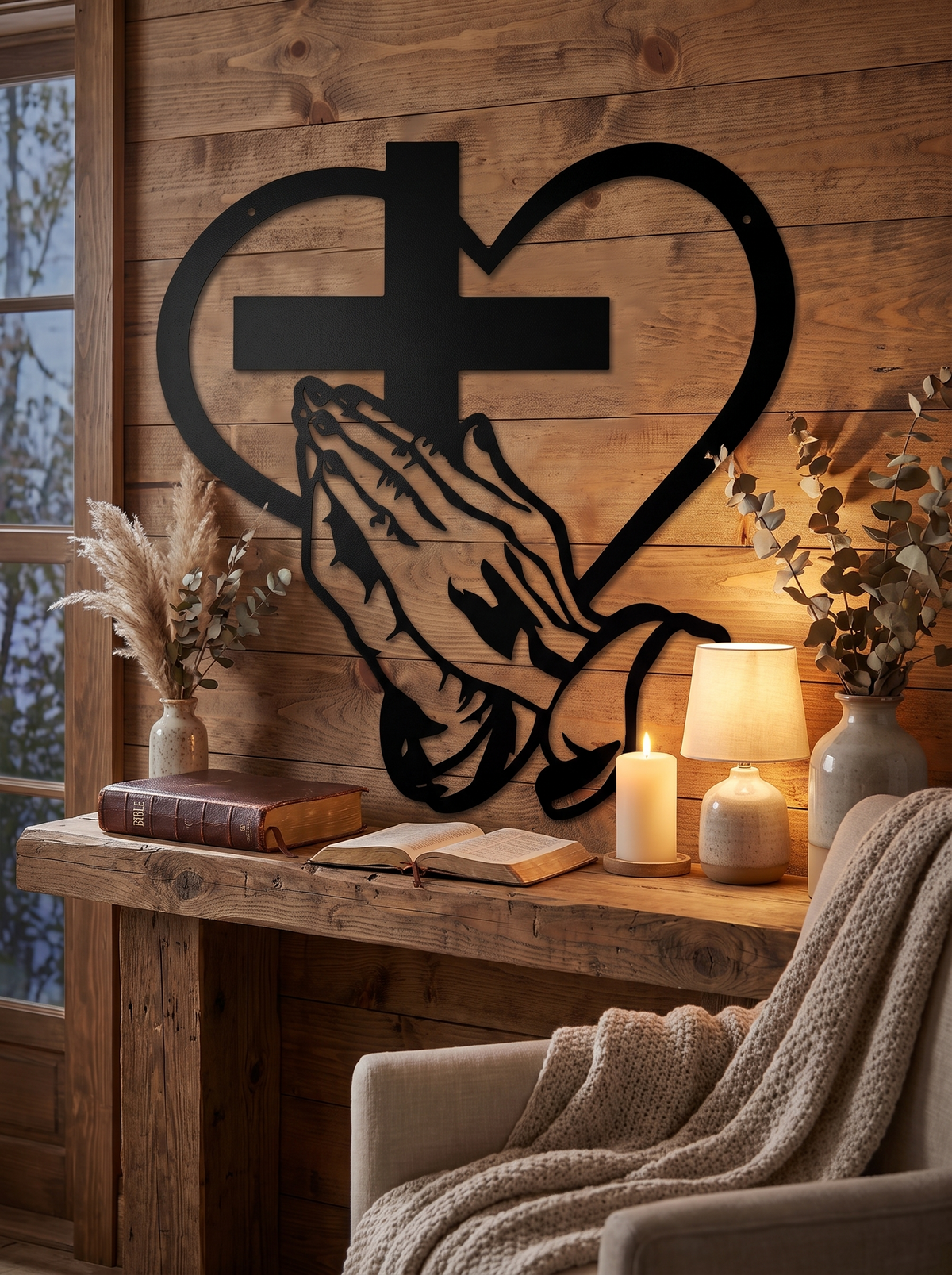 Praying Hands Metal Heart Wall Art 1