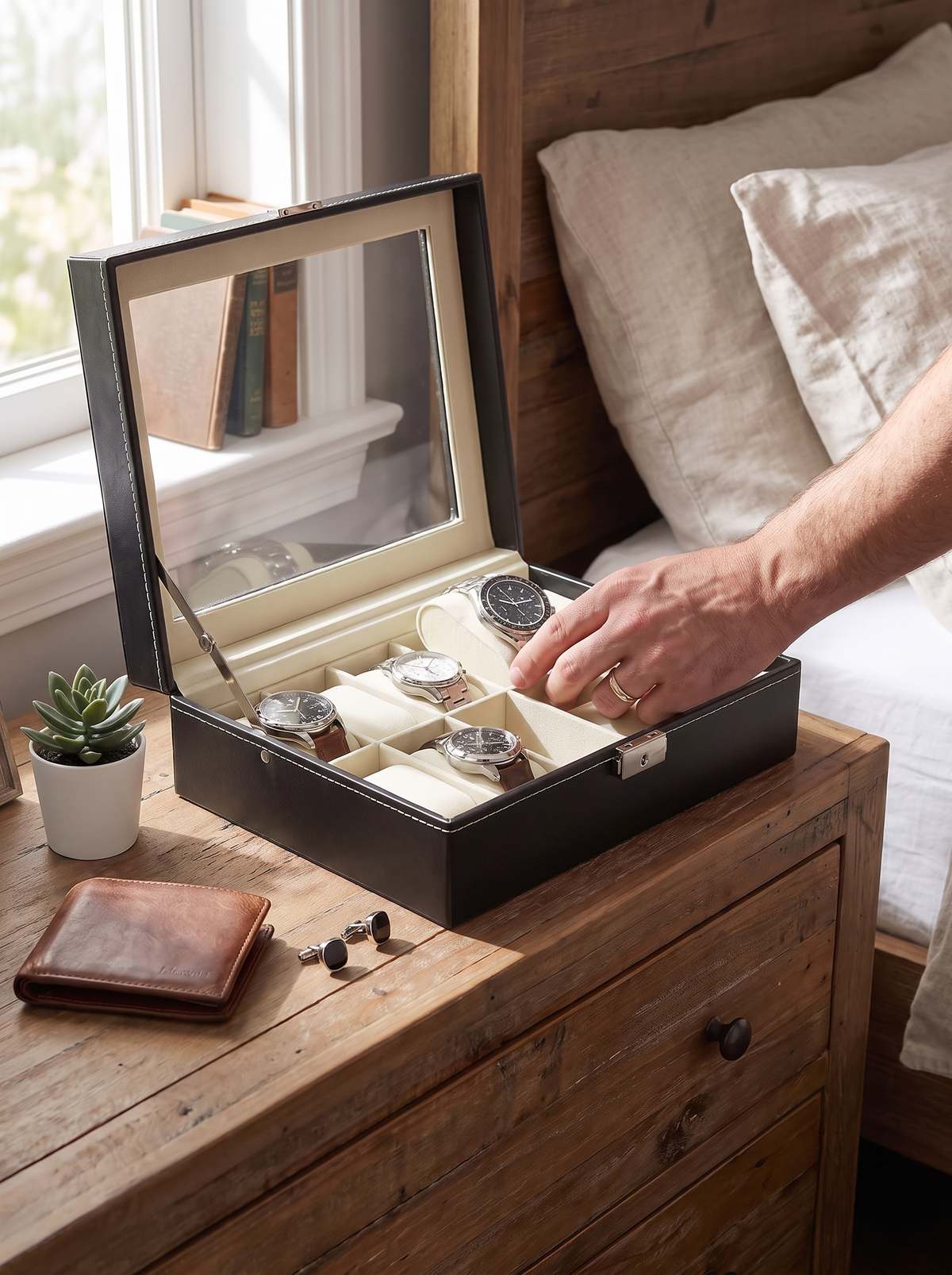 watchcase-iwt3 18-Slot Watch Display Case on a dresser