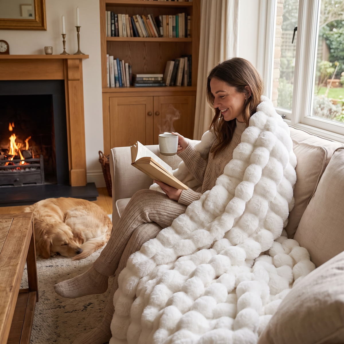 Bubble Faux Fur Throw Blanket in use