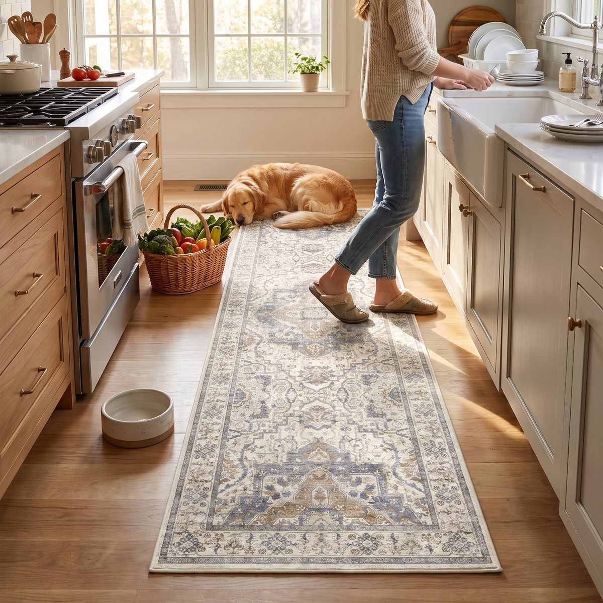 Vintage Washable Kitchen Runner Rug in use