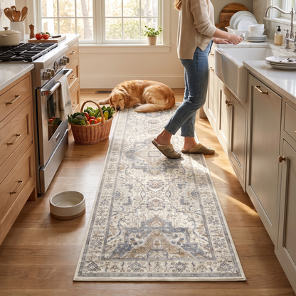 Vintage Washable Kitchen Runner Rug in use