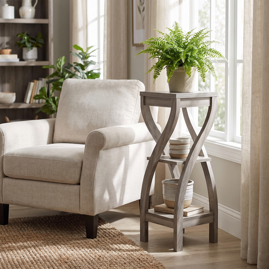 Dark Taupe Indoor Plant Stand in use