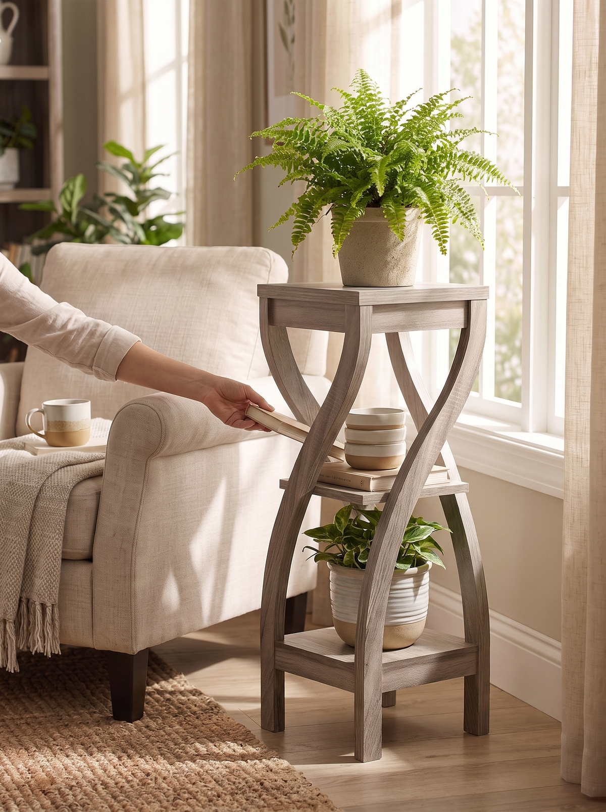 iwt-12 Dark Taupe 3-Tier Plant Stand lifestyle