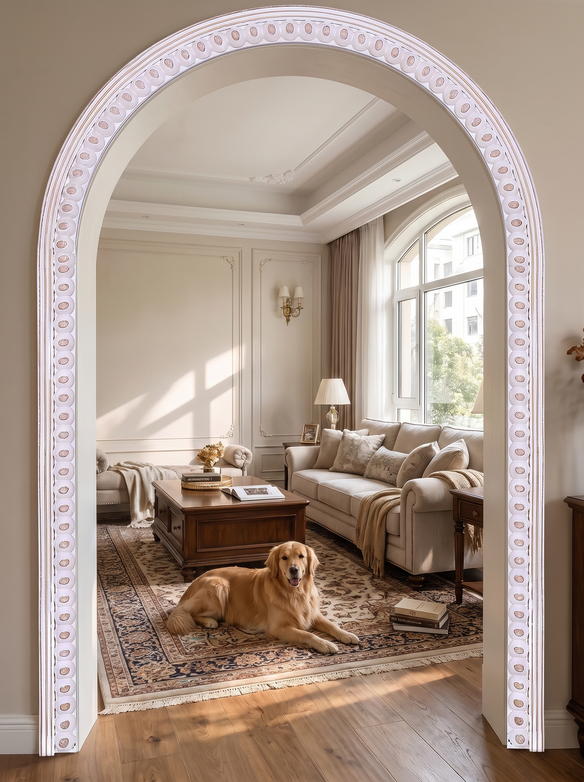 Arched Wooden Wall Mirror 36x24 wooden frame detail in situ