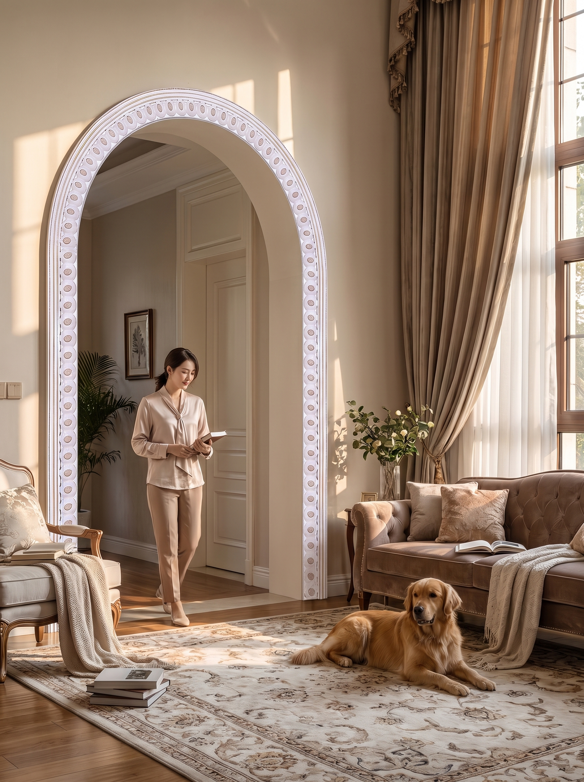 Arched Wooden Wall Mirror 36x24 lifestyle, arch lifting the room