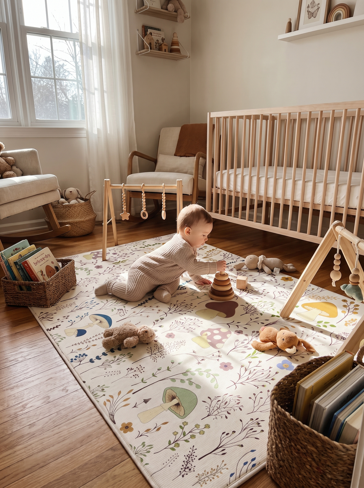 Washable Mushroom Area Rug 4x6 playful mushroom motif in a room