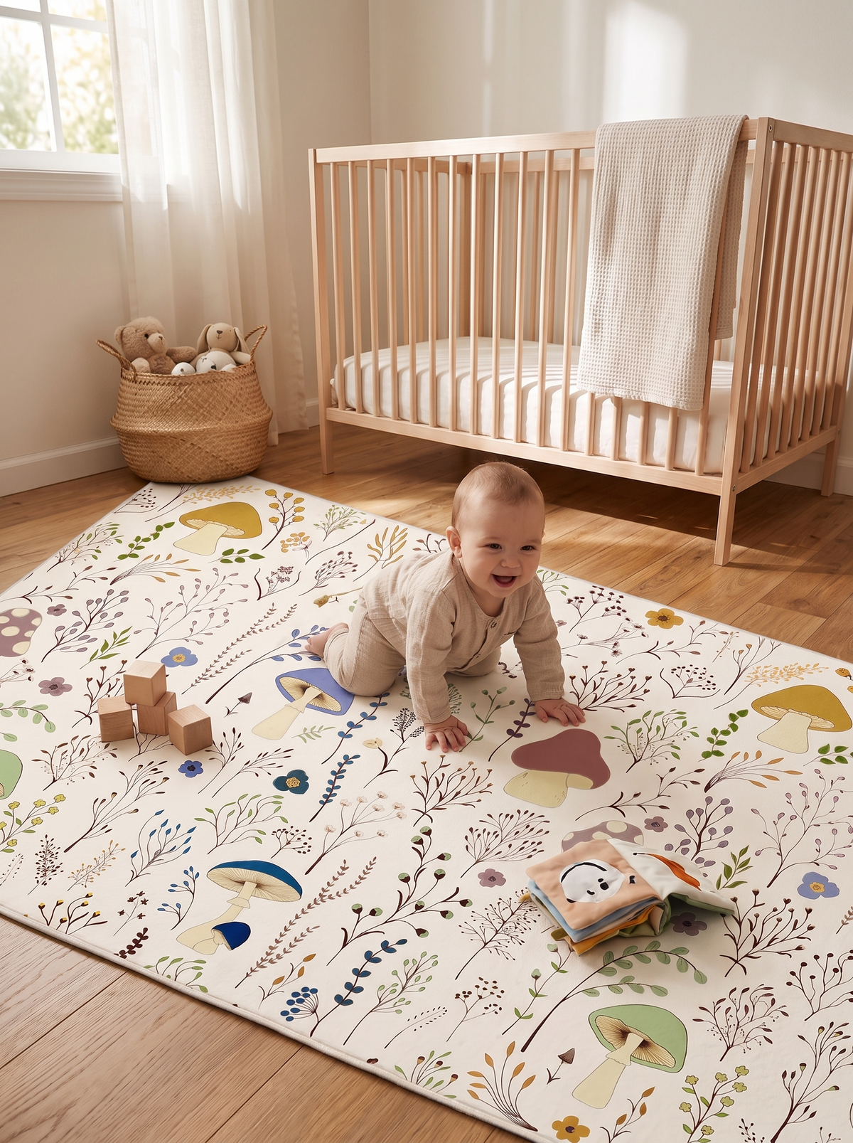 Washable Mushroom Area Rug 4x6 non slip backing on hardwood